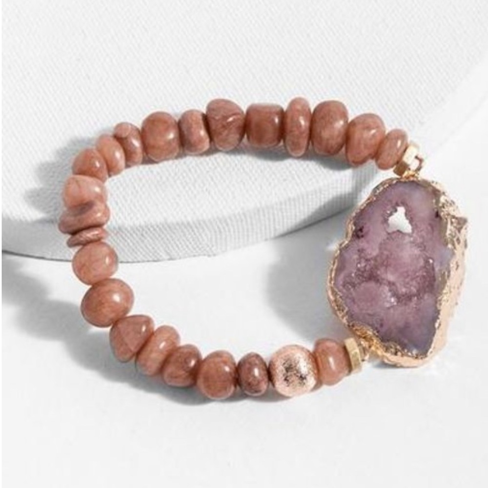 Saachi Agate Beaded Stretch Bracelet - Mauve